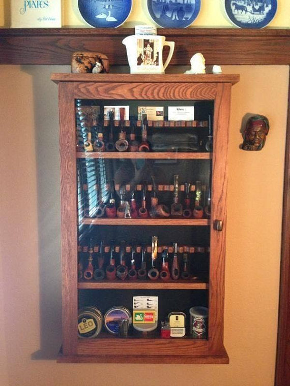 tobacco cabinet tobacco pipe cabinet -display rack solid oak 24,36 or 48 pipe