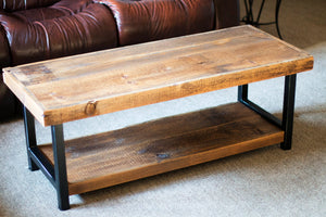 barn wood coffee table industrial rustic reclaimed 1800s Barn wood and steel legs
