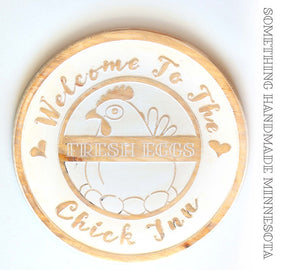 The Chick Inn sign with fresh eggs