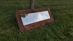 Barn wood coat rack with mirror - entryway mirror made from1800s  rustic barn wood