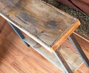 rustic industrial Barn wood console table reclaimed 1800s barn wood and iron legs